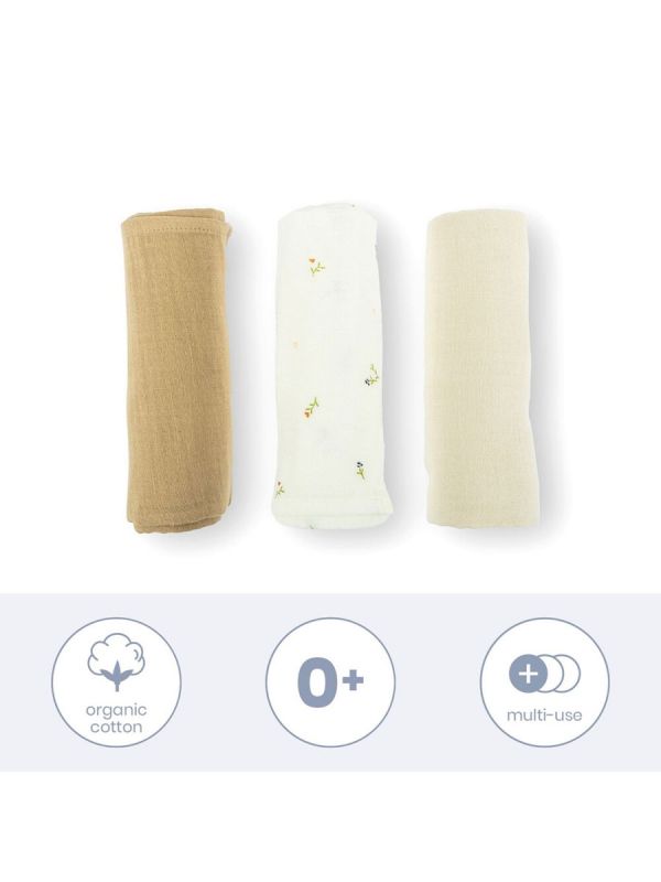 Organic Cotton Muslin Cloths 3-Pack, cream | DOOMOO