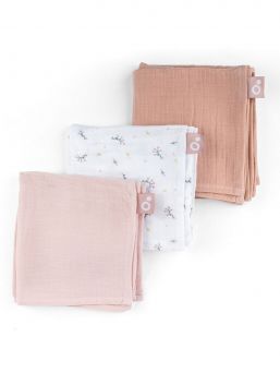 Organic Cotton Muslin Cloths 3-Pack, flower pink | DOOMOO