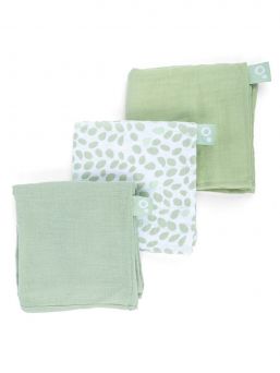 Organic Cotton Muslin Cloths 3-Pack, leaves green | DOOMOO