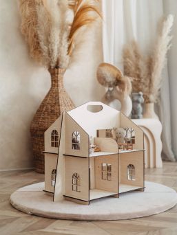 Natural wooden dollhouse
