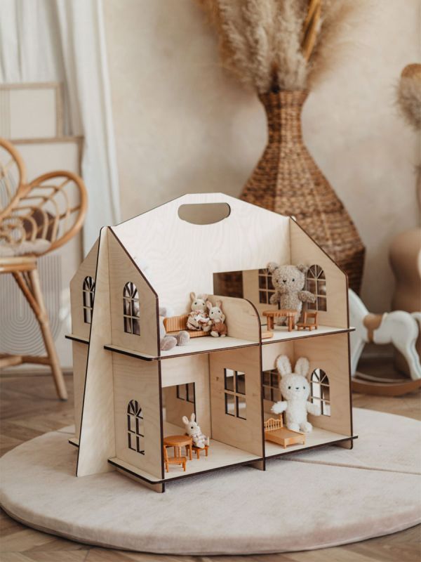 Natural wooden dollhouse