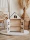 Natural wooden dollhouse with opening front