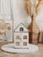 Natural wooden dollhouse with opening front