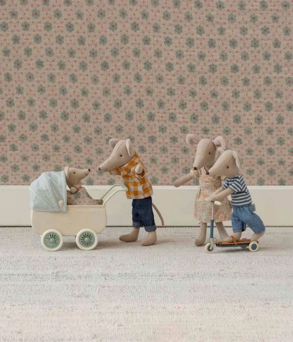 Maileg pram mint green and baby mouse - cute vintage-style children's toy prams