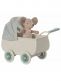Maileg pram mint green and baby mouse - cute vintage-style children's toy prams