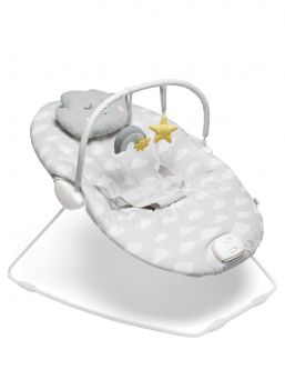 Mamas & Papas Capella Dream Upon a Cloud Baby Sitter with Vibration and Music. Sitter has a vibration function that calms down when the baby is troubled or suffering from stomachpains. In the sitter, there is also a bounch function by which the sitter responds to the child's own movements.
