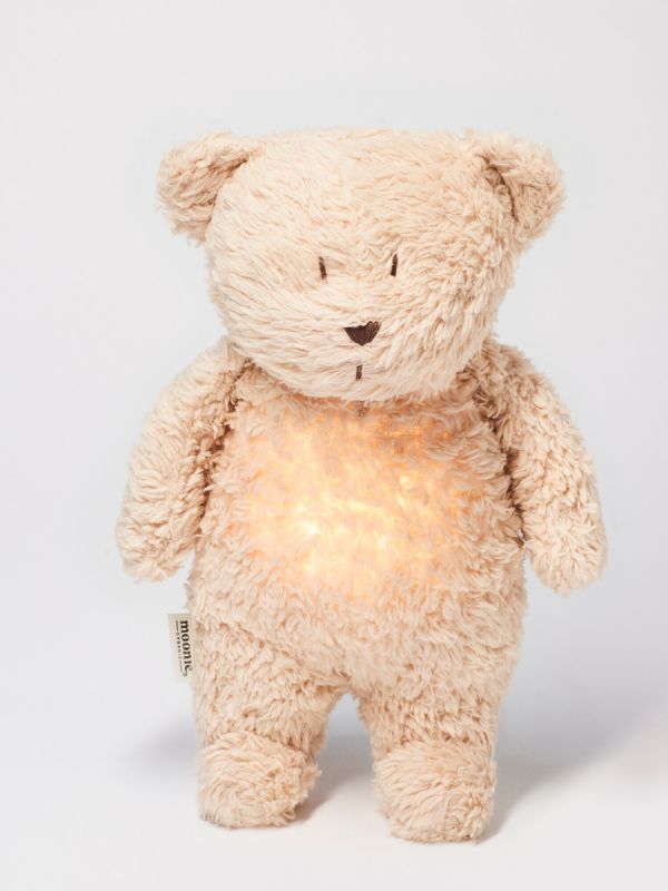 Moonie bear soothes your baby for sleep - soothing Pink noise and dim night light help even in challenging sleep situations.