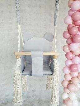 Teddy bear baby swing, light grey