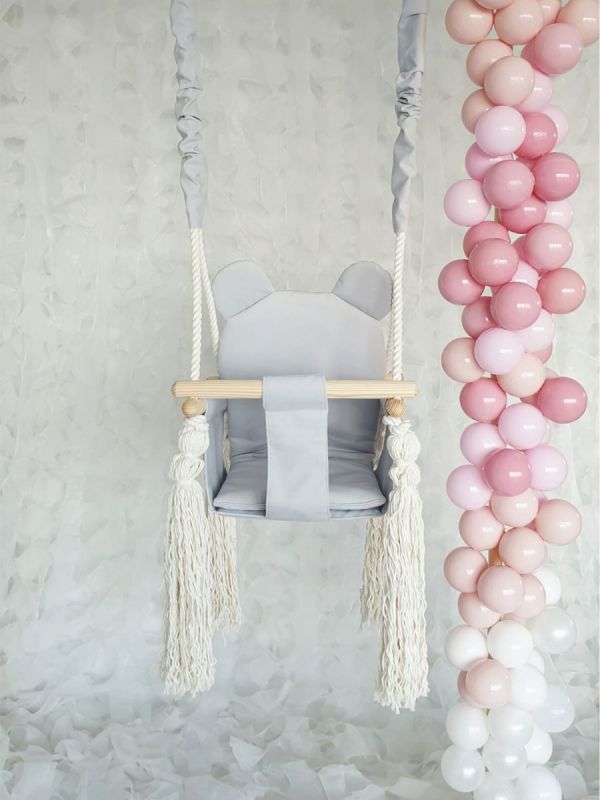 Teddy bear baby swing, light grey