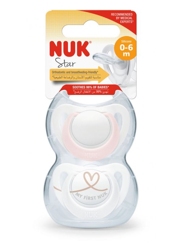 NUK - silicone pacifier 0-6 mth 2-pack, rosa