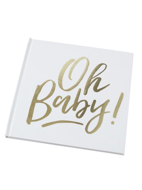 Cute gold foiled Oh baby! Guest book, perfect for guests to write messages in at any baby shower. Guest book contains 32 blank pages.