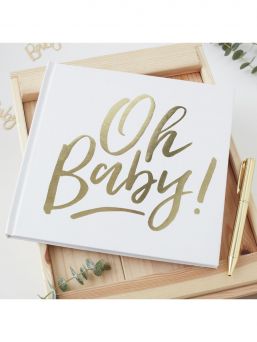 Cute gold foiled Oh baby! Guest book, perfect for guests to write messages in at any baby shower. Guest book contains 32 blank pages.