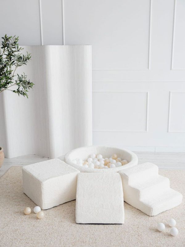 Padded ball pit, play area, slide and stairs - Ecru