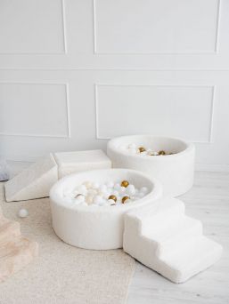 Padded ball pit, play area, slide and stairs - Ecru