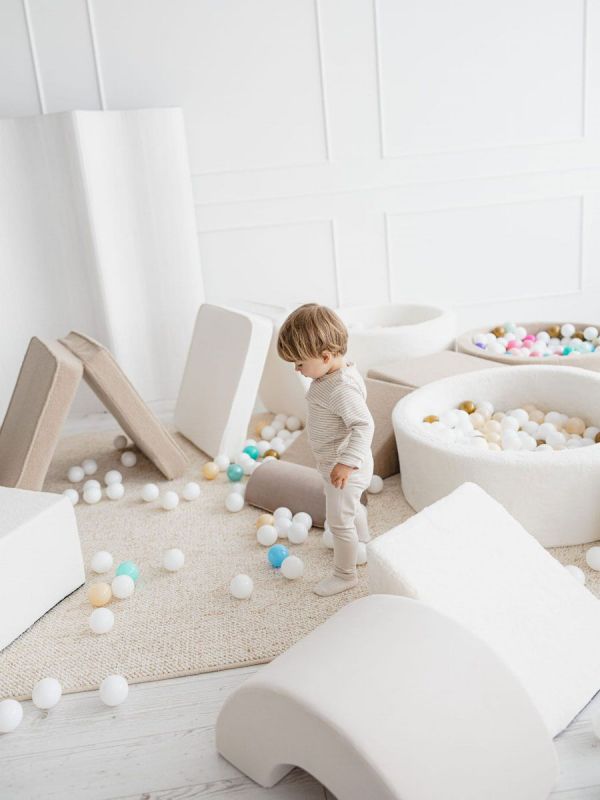 Padded ball pit, play area, slide and stairs - Teddy Beige
