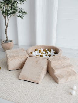 Padded ball pit, play area, slide and stairs - Teddy Beige