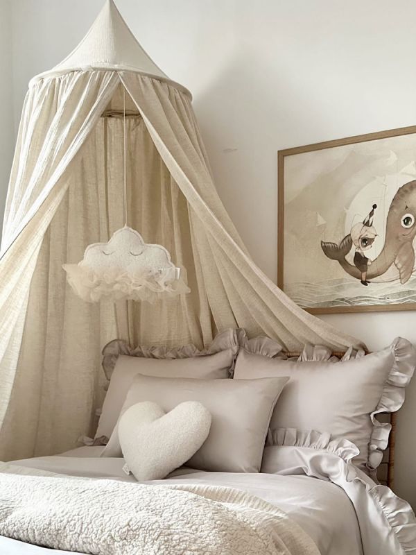 Linen muslin bed canopy 50, natural