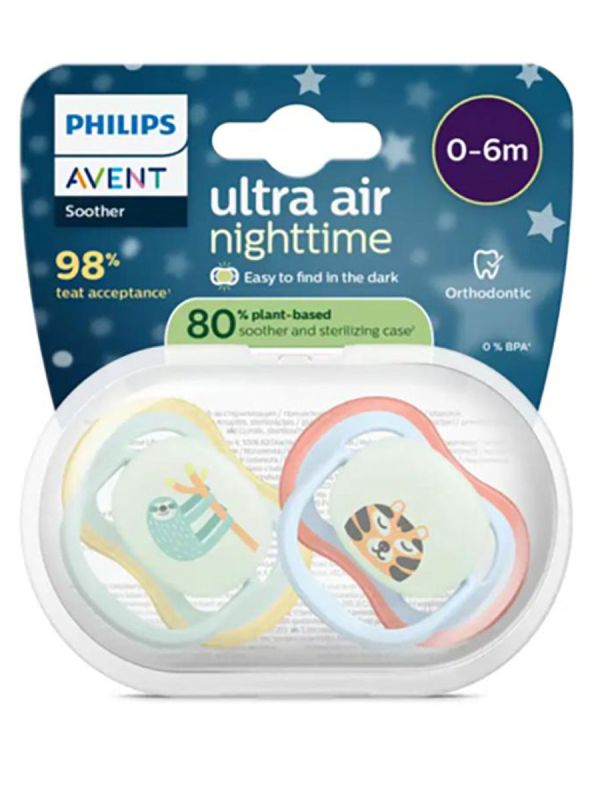 Glow-in-the-dark Ultra Air Night pacifier 0–6 months 2pcs, light blue/mint