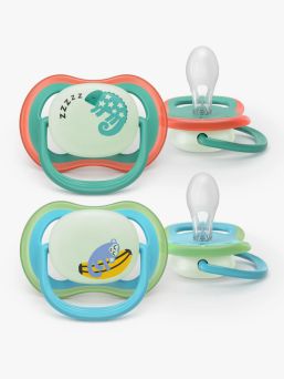 Glow-in-the-dark Ultra Air Night pacifier 6-18 months 2pcs, green/blue