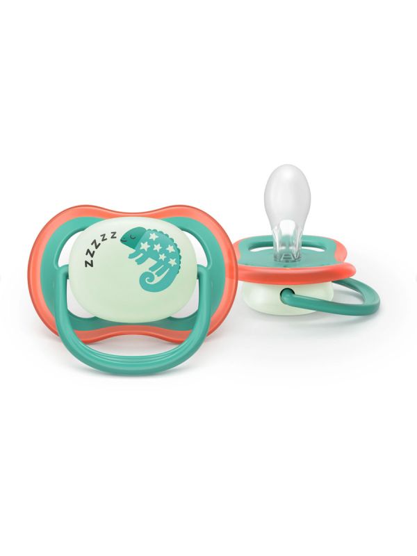 Glow-in-the-dark Ultra Air Night pacifier 6-18 months 2pcs, green/blue