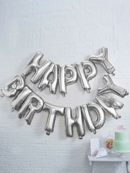 Ginger Ray foil balloon Happy Birthday, silver