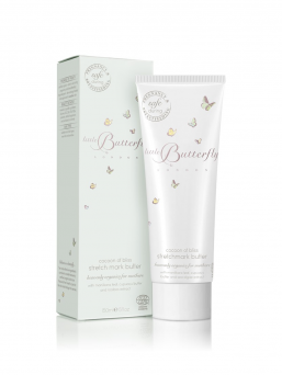 Little Butterfly London Cocoon of bliss stretch mark butter for mothers. Pamper and protect strained pregnancy skin, to deliver a firm, toned and youthful appearance.