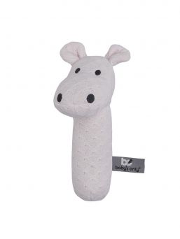 Baby's Only Hippo rattle is in the shape of a hippo and makes a soft rattle sound when your child is moving the rattle.