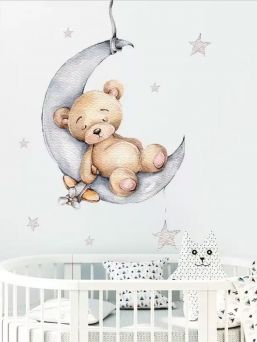 Wall sticker 100cm, Teddy Bear on the Moon