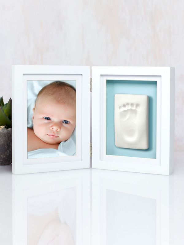 Double frame for handprint or footprint + photo, white