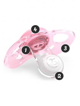 Safe and stylish, Twistshake orthodontically shaped pacifier for healthy dental development. An air-perforated design that prevents moisture and skin irritation. BPA-free.
