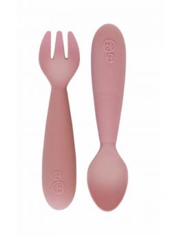 Silicone MINI first spoon and fork, blush | EZPZ. Learning how to eat is an important developmental step, and the EzPz MINI silicone spoon and fork are designed to help with this stage of development.