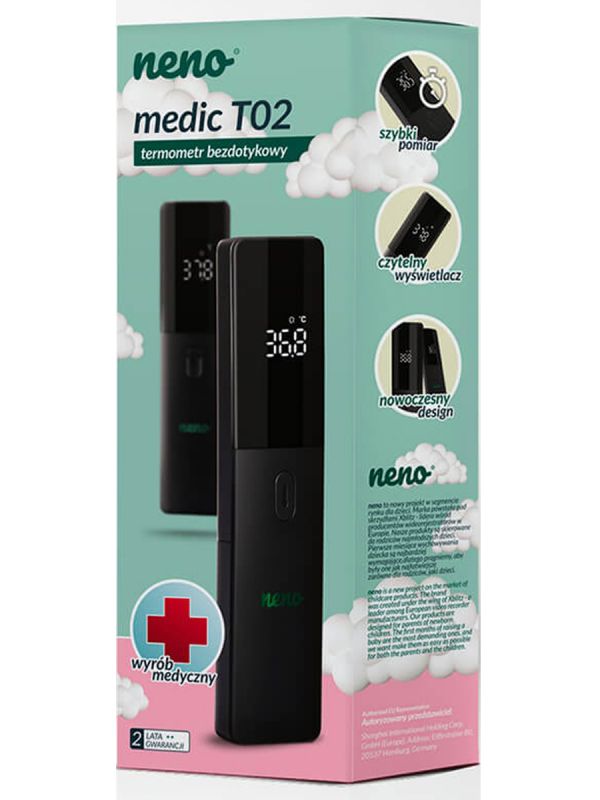 Modern NENO non-contact thermometer Ir Medic T02 with just one button. The thermometer display is easy to read and the device is very light.
