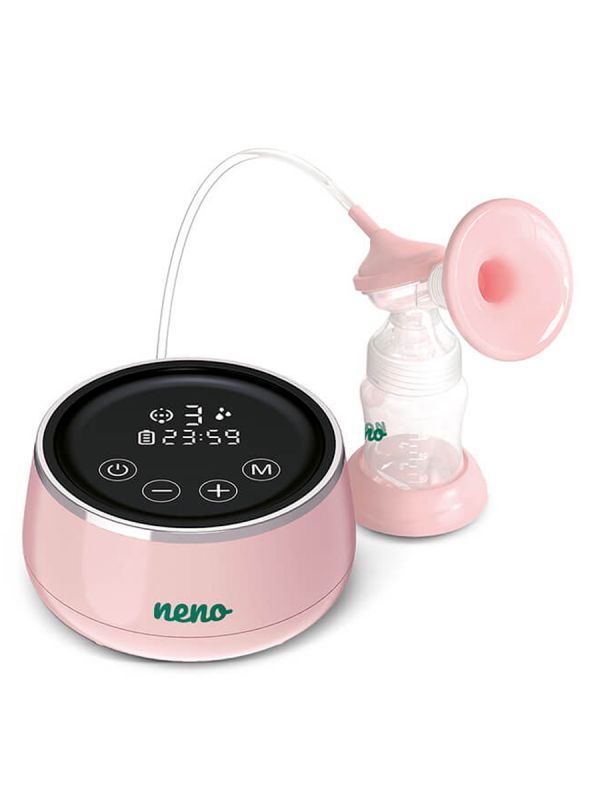 Lightweight and portable electric Neno Bella breast pump. The breast pump works with a rechargeable battery and is easy to take on a longer trip.