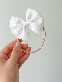 Baby bow headband – soft and elastic headband, White