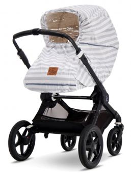 Baby Wallaby - Baby carriage raincover, grey and white