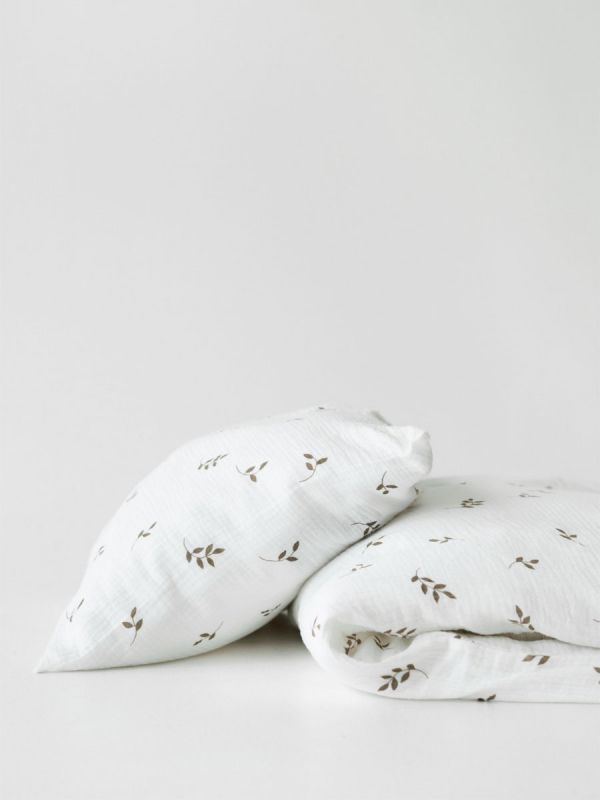 Baby duvet cover set gauze 85x125cm - Cream Leaves