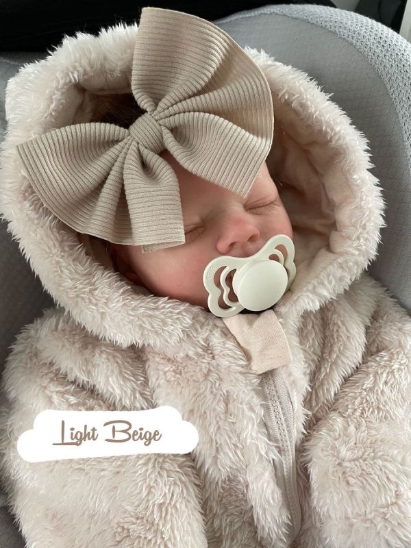 Baby bow headband – soft and elastic headband, Light Beige