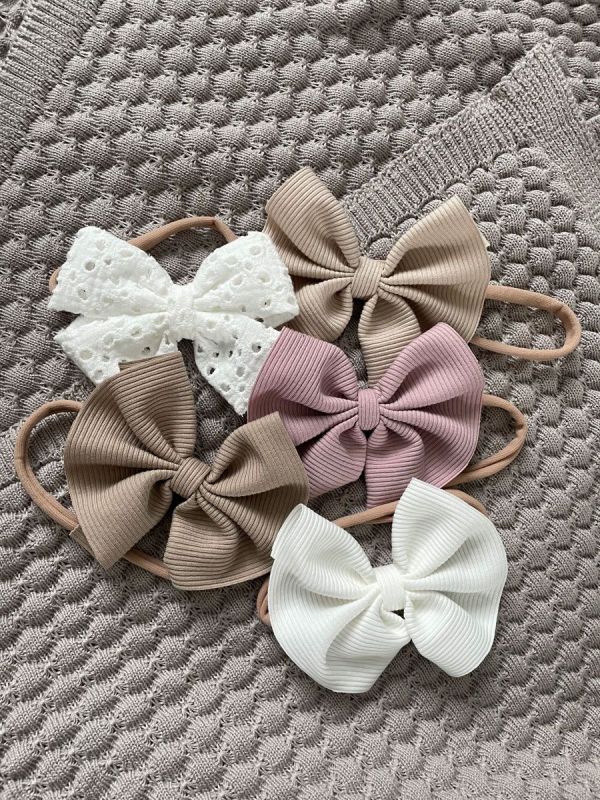 Baby bow headband – soft and elastic headband, Light Beige