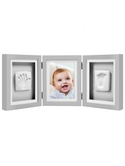 Baby photo and plaster frame, grey