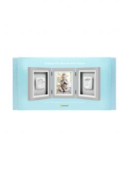 Baby photo and plaster frame, grey