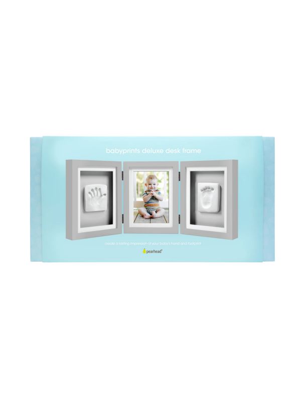 Baby photo and plaster frame, grey