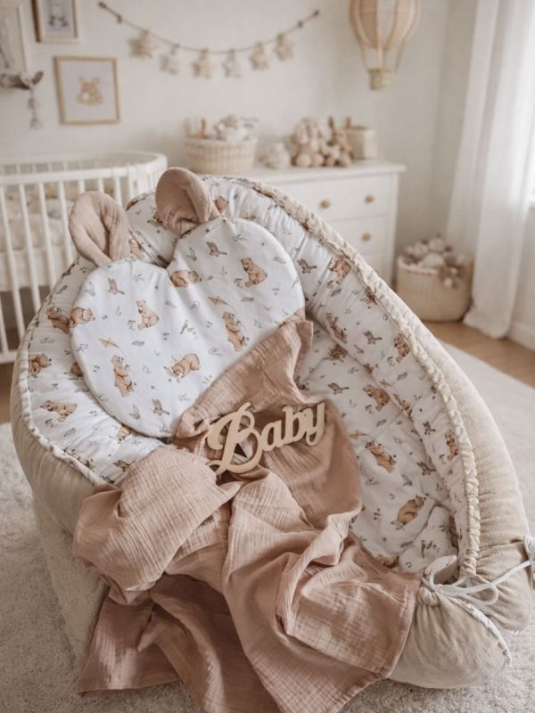 Baby cocoon, bears velvet beige