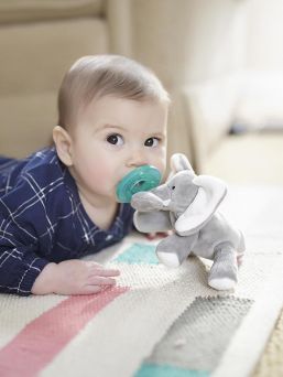 The WubbaNub Plush Toy Pacifier is designed to give your baby comfort with a soft, bean-filled animal friend that provides stimulation for little fingers.