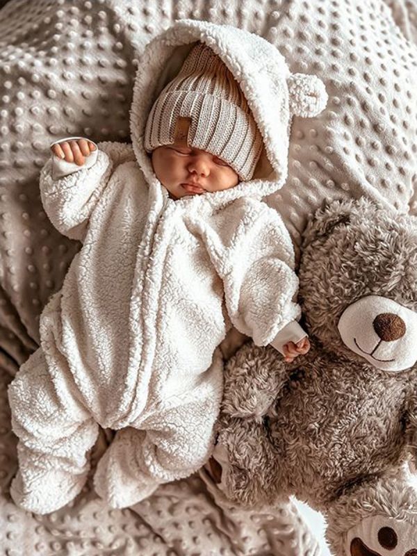 Babystyling teddy bear jumpsuit for baby, Sand