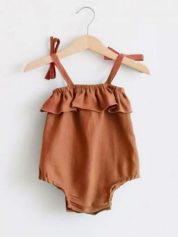 Ruffles Slip Strap baby body, brown