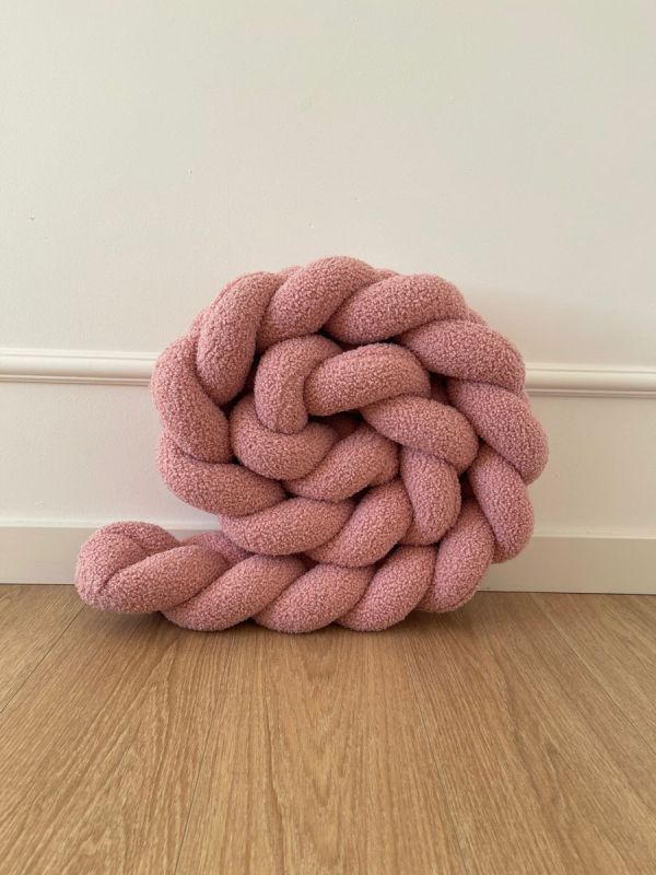 Bouclé Braided Edge Protector for Cot and Junior Bed - Pink