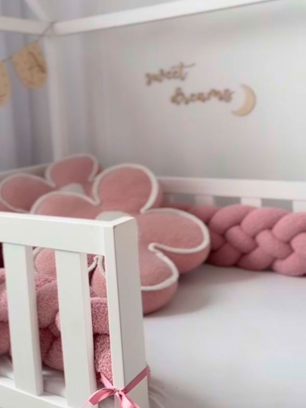 Bouclé Braided Edge Protector for Cot and Junior Bed - Pink