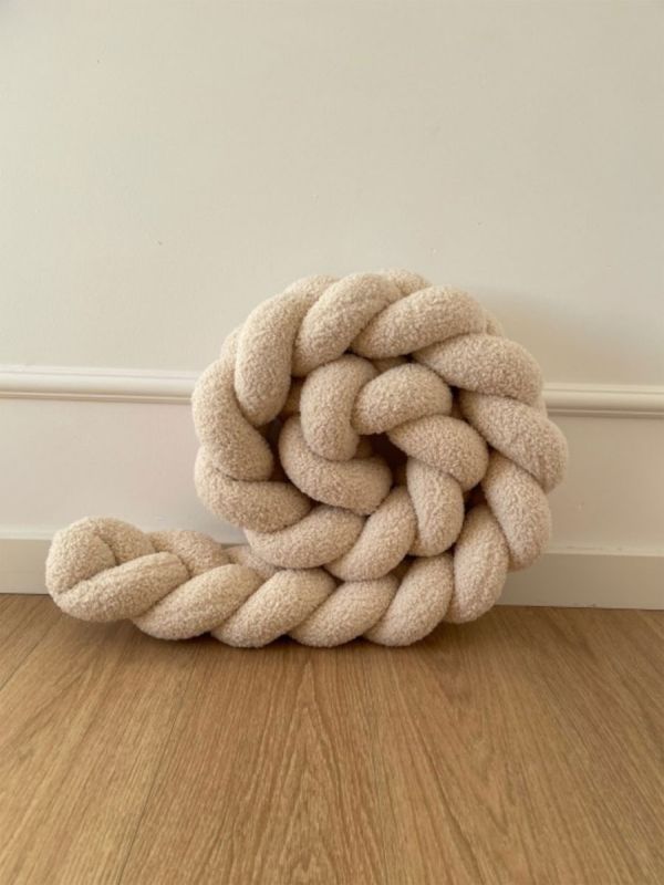 Bouclé Braided Edge Protector for Cot and Junior Bed - Light Beige
