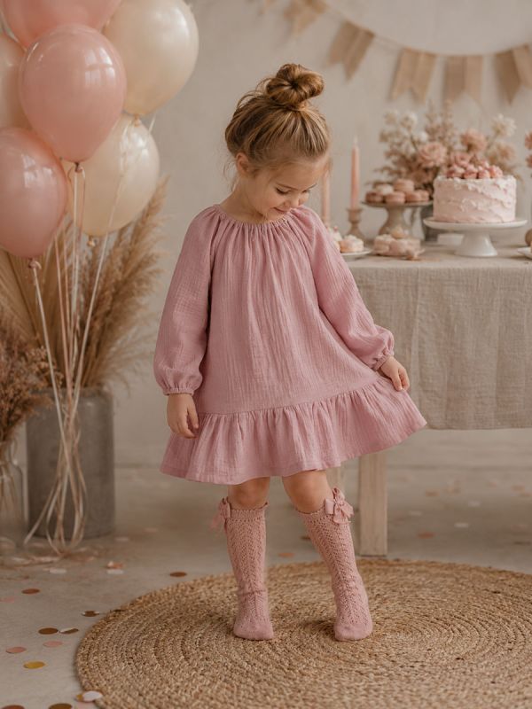 Gauze dress for children (long-sleeves), Old Pink