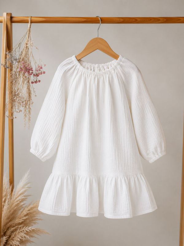 Gauze dress for children (long-sleeves), White